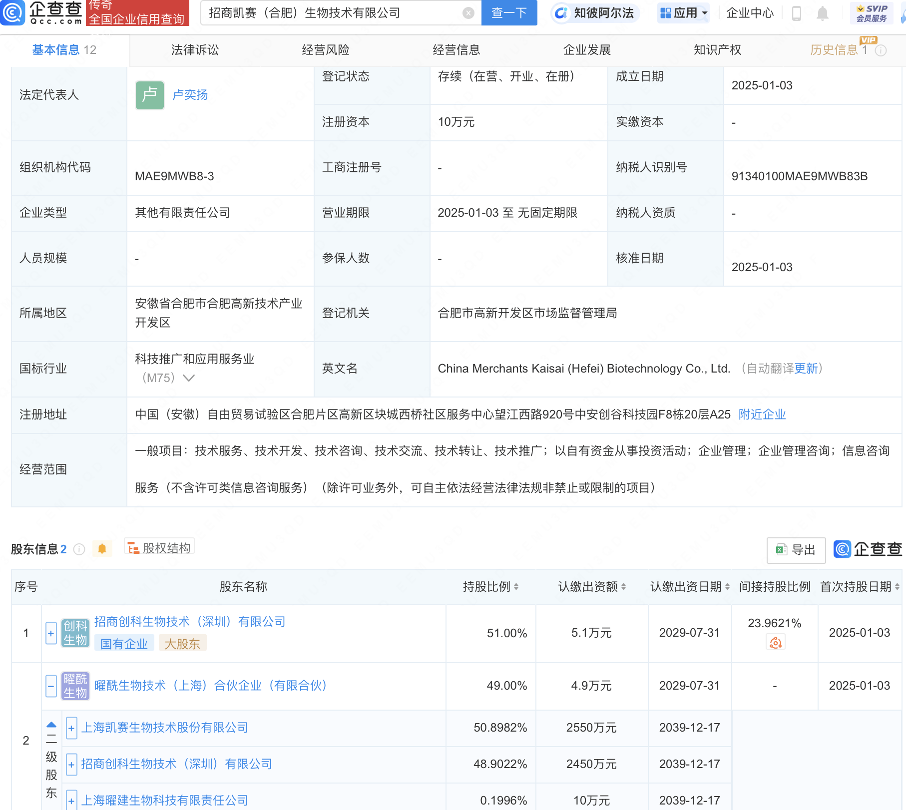 高能环境等投资成立生物技术公司